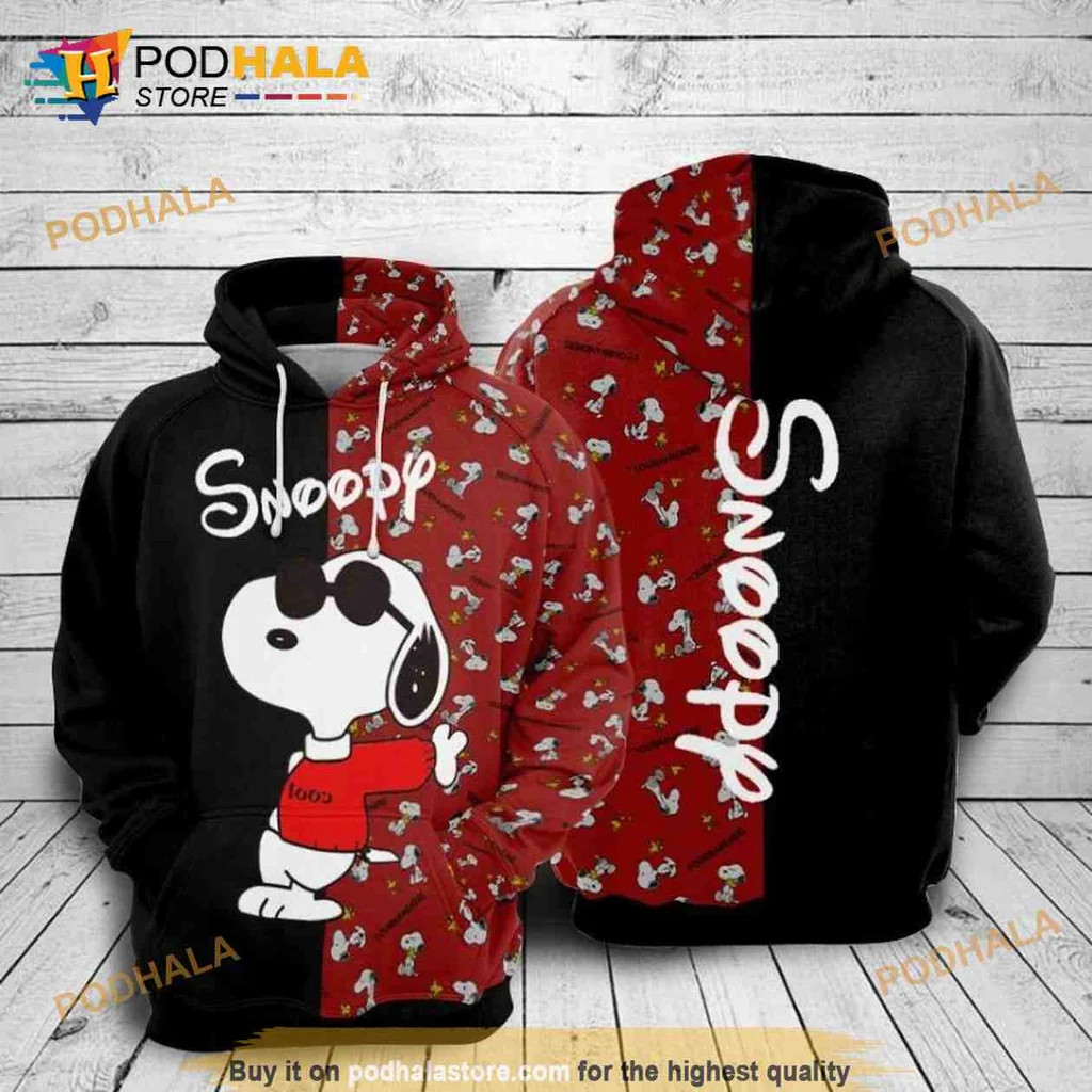 Vibrant Snoopy Cartoon 3d Hoodie With Playful Red Shirt Design