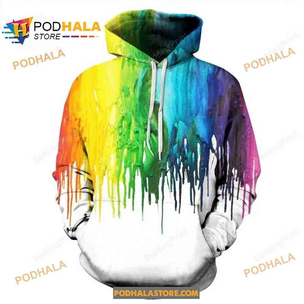 Vibrant Splash Paint 3d Hoodie With Colorful Dripping Design
