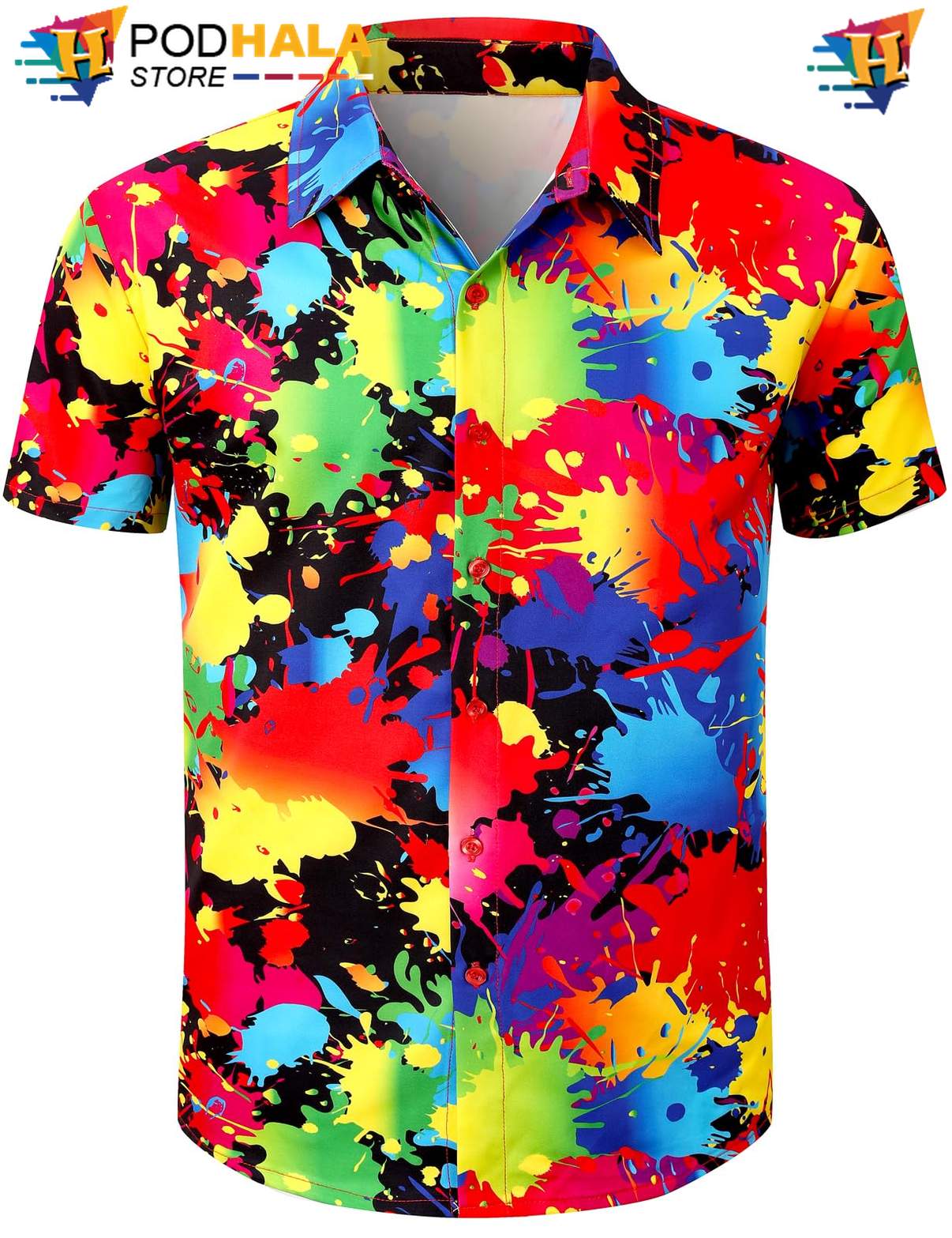 Vibrant Splatter Pattern Hawaiian Shirt, Bold Colorful Design For Beach Outings