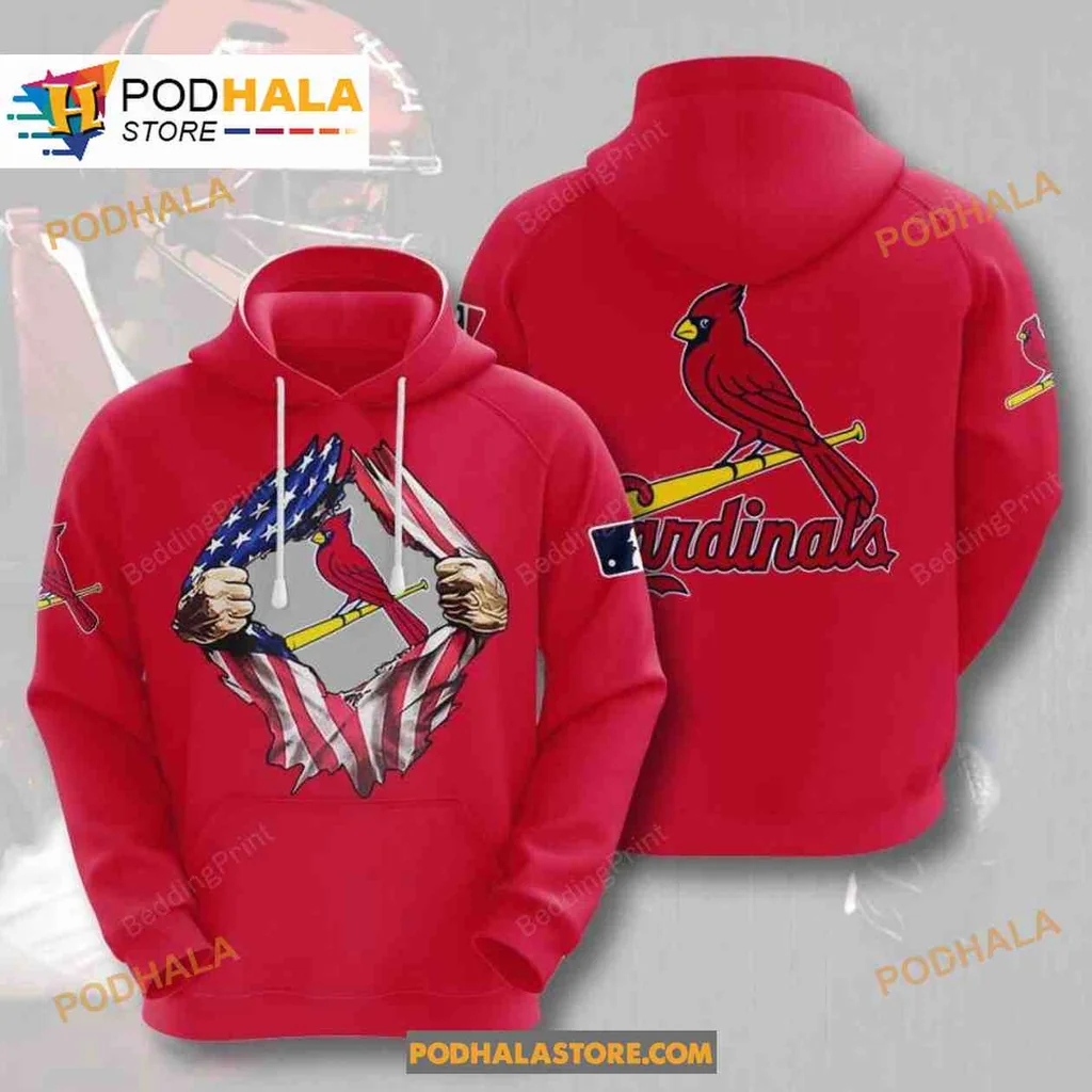 Vibrant St Louis Cardinals 3d Hoodie With American Flag Design