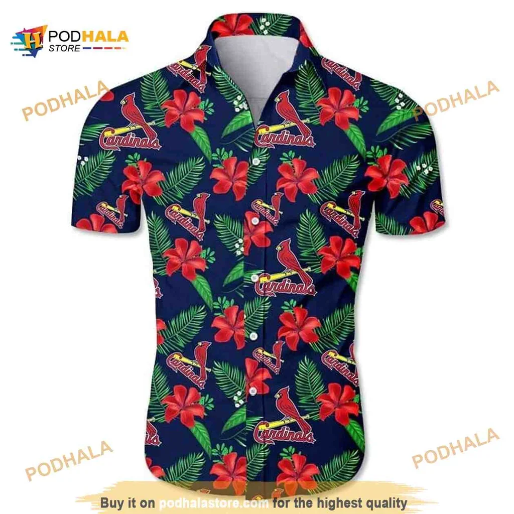 Vibrant St Louis Cardinals Aloha Shirt With Hibiscus Flowers And Palm Leaves