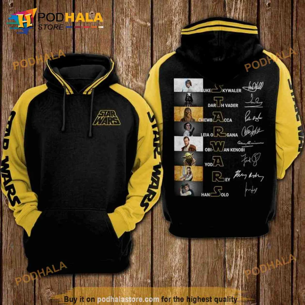 Vibrant Star Wars Character Hoodie Featuring Iconic Logo And Collage Design