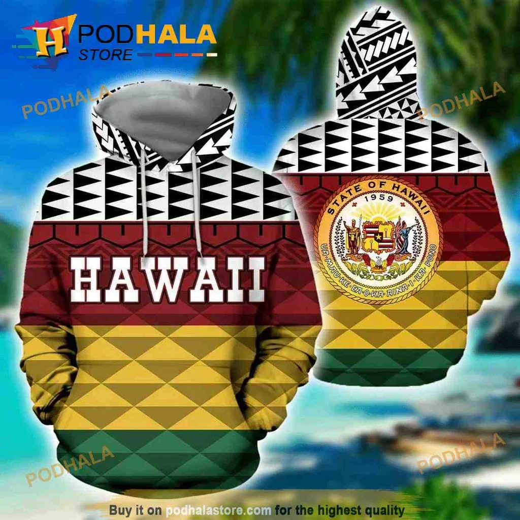 Vibrant State Of Hawaii 3d Hoodie Featuring 1959 Design And State Seal