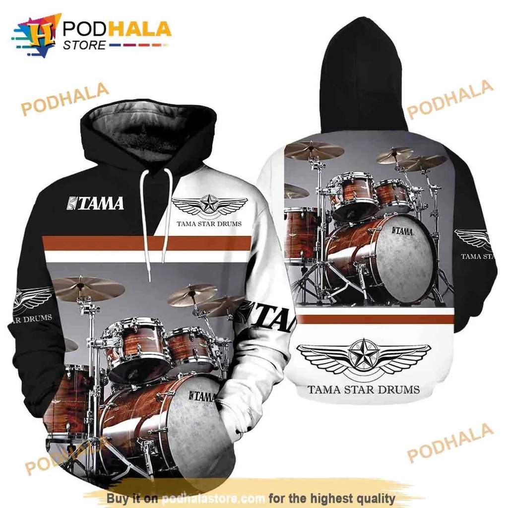 Vibrant Tama Star Drums 3d Hoodie Featuring Realistic All Over Print Design