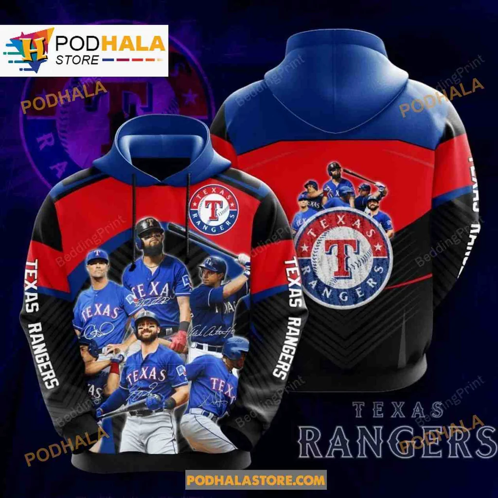 Vibrant Texas Rangers 3d Hoodie Featuring Player Collage And Team Logo