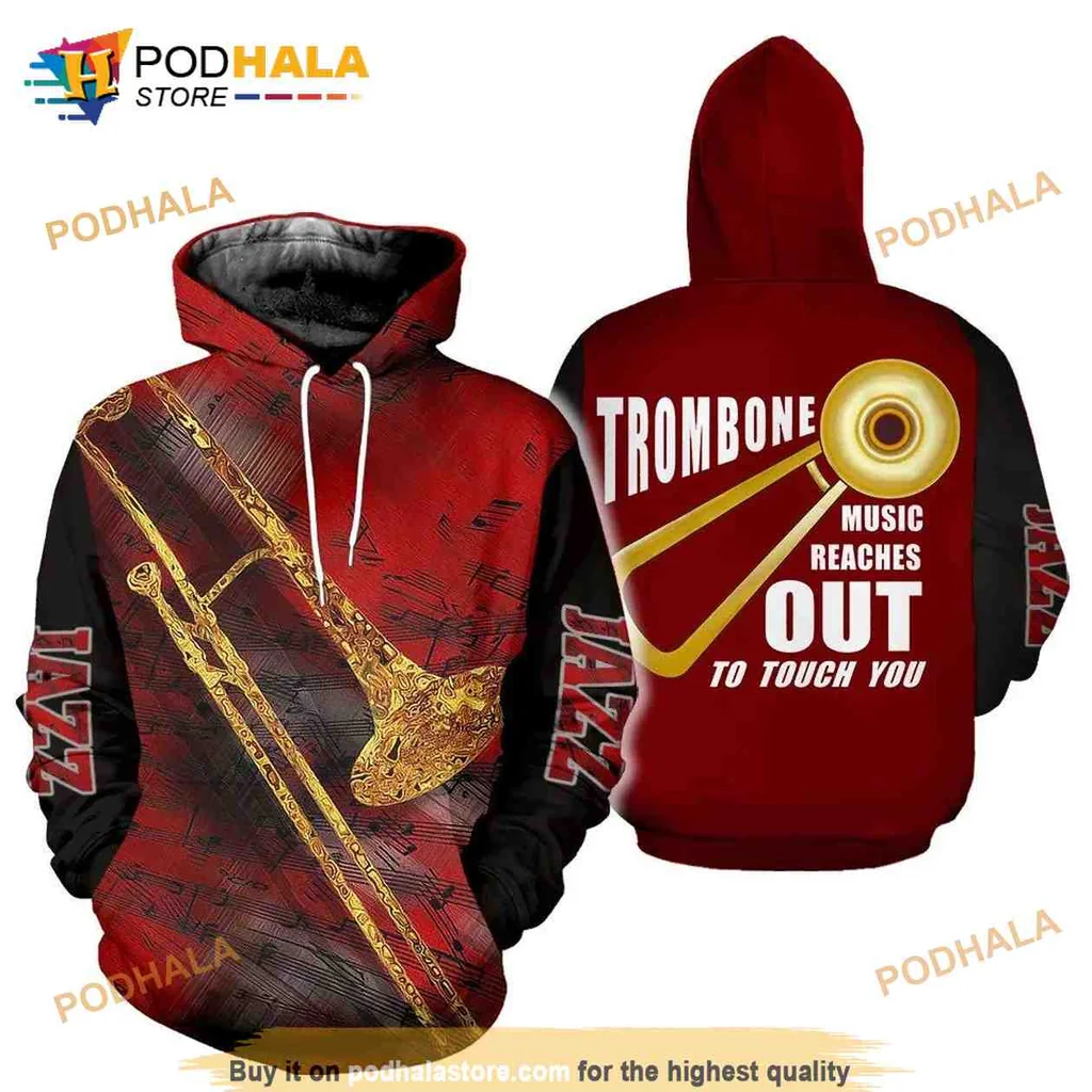 Vibrant Trombone Jazz Music 3d Hoodie With Emotional Quote And Bold Design