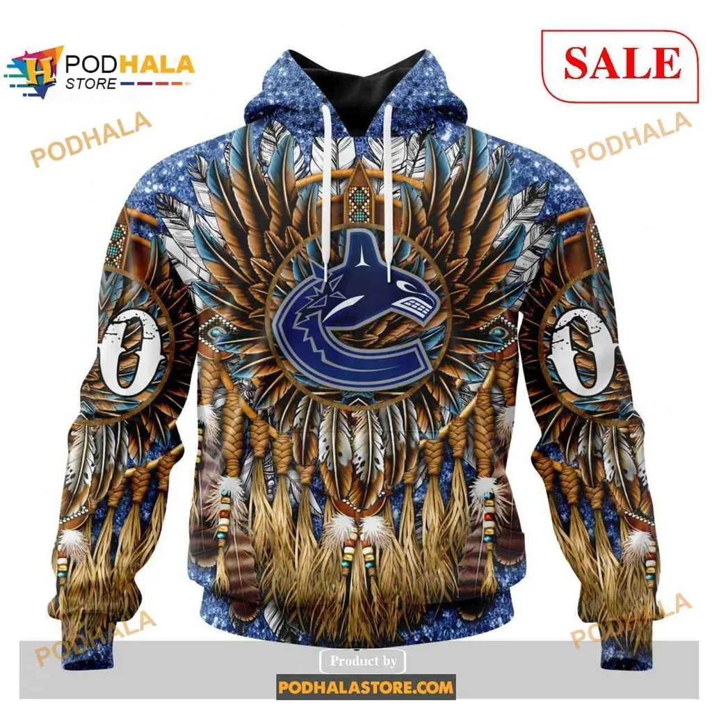 Vibrant Vancouver Canucks Headdress 3d Hoodie With Detailed Tribal Design