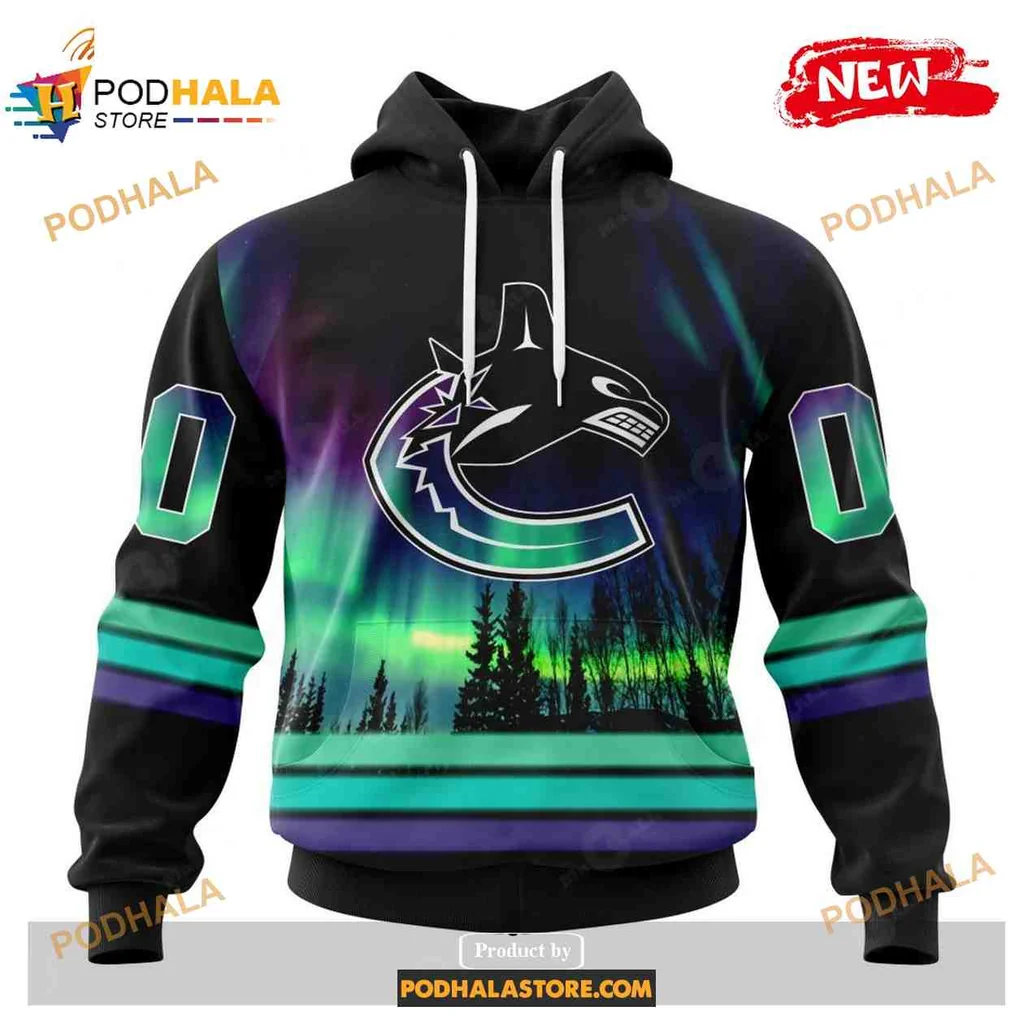Vibrant Vancouver Canucks Northern Lights 3d Hoodie With Graphic Design