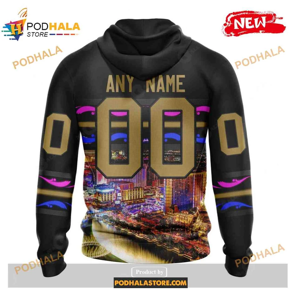 Vibrant Vegas Golden Knights All Over Print Hoodie Featuring Las Vegas Strip Design Vibrant Vegas Golden Knights All Over Print Hoodie Featuring Las Vegas Strip Design