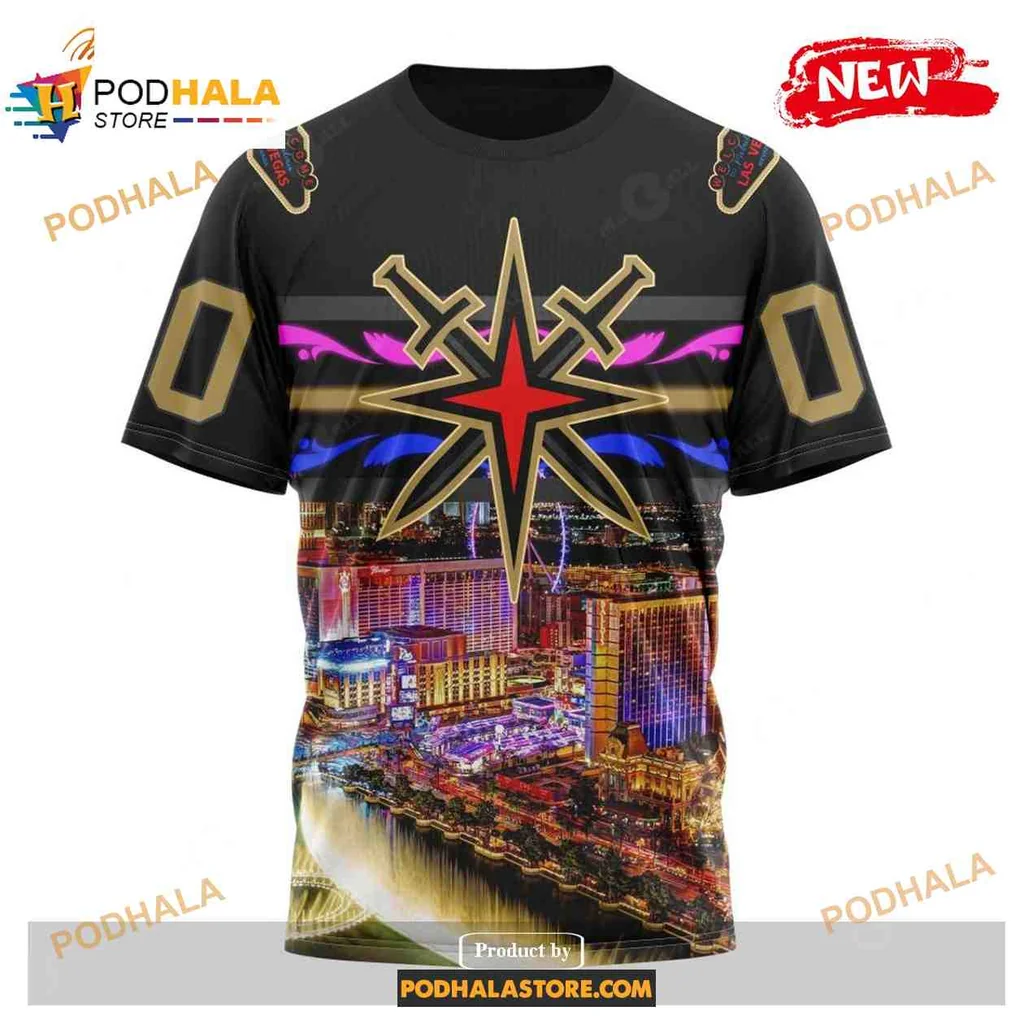Vibrant Vegas Golden Knights AOP Hoodie Featuring Las Vegas Strip Design Vibrant Vegas Golden Knights AOP Hoodie Featuring Las Vegas Strip Design