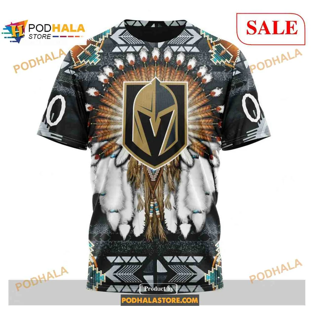 Vibrant Vegas Golden Knights AOP Hoodie With Tribal Feather Design Vibrant Vegas Golden Knights AOP Hoodie With Tribal Feather Design
