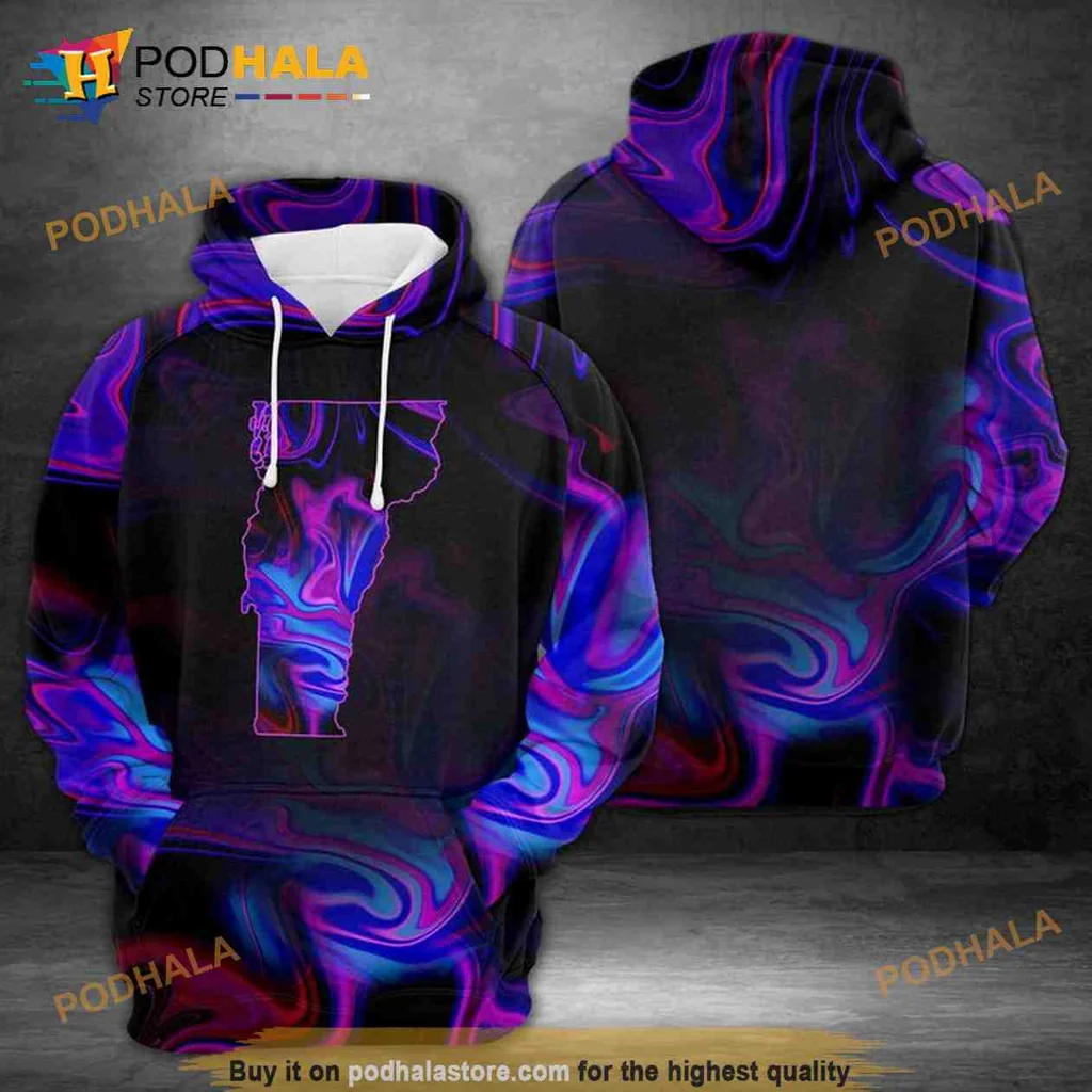 Vibrant Vermont Abstract Hoodie Featuring Dynamic Swirling Colors