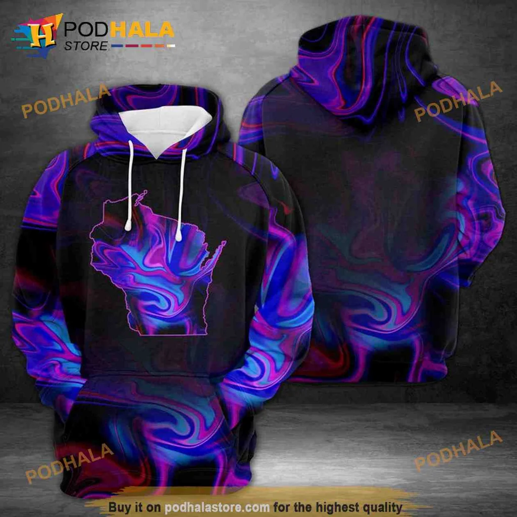 Vibrant Wisconsin Pride 3d Hoodie Featuring Artistic Swirling Design