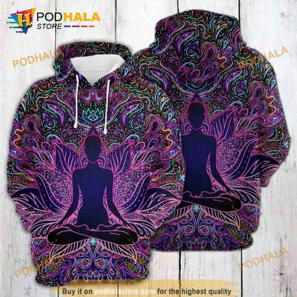 Vibrant Yoga Meditation 3d Hoodie With Colorful Psychedelic Patterns