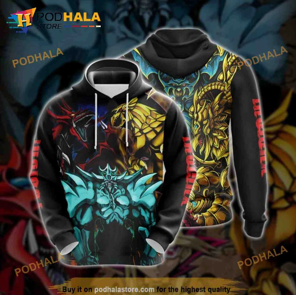 Vibrant Yu Gi Oh Dragons 3d Hoodie Featuring Egyptian God Designs