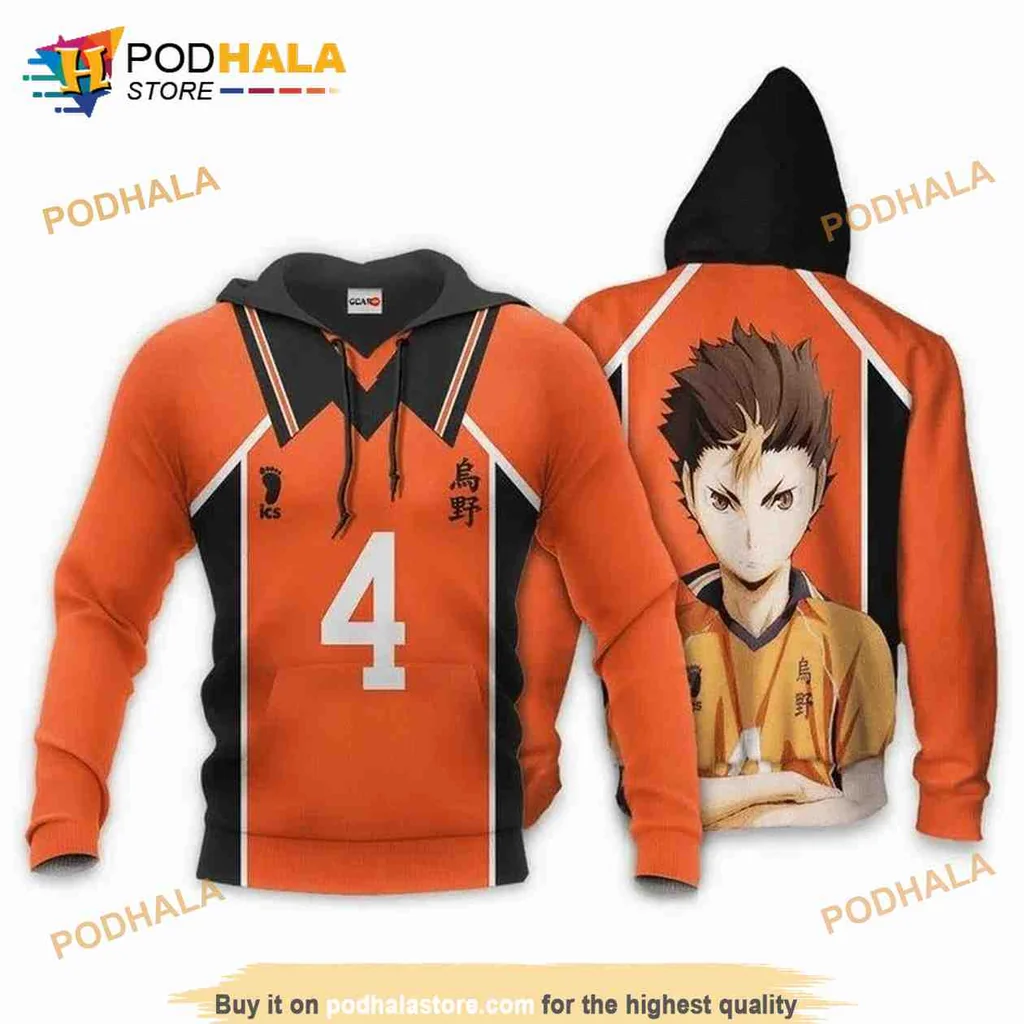 Vibrant Yu Nishinoya Karasuno 3d Hoodie With Number 4 Design