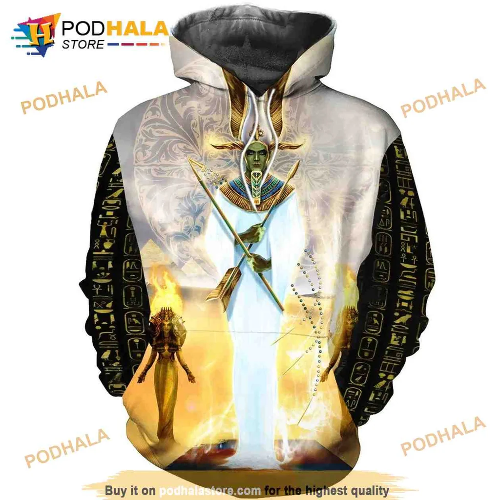 Vintage Ancient Egyptian Pharaoh 3d Hoodie With Hieroglyphics And Goddess Design