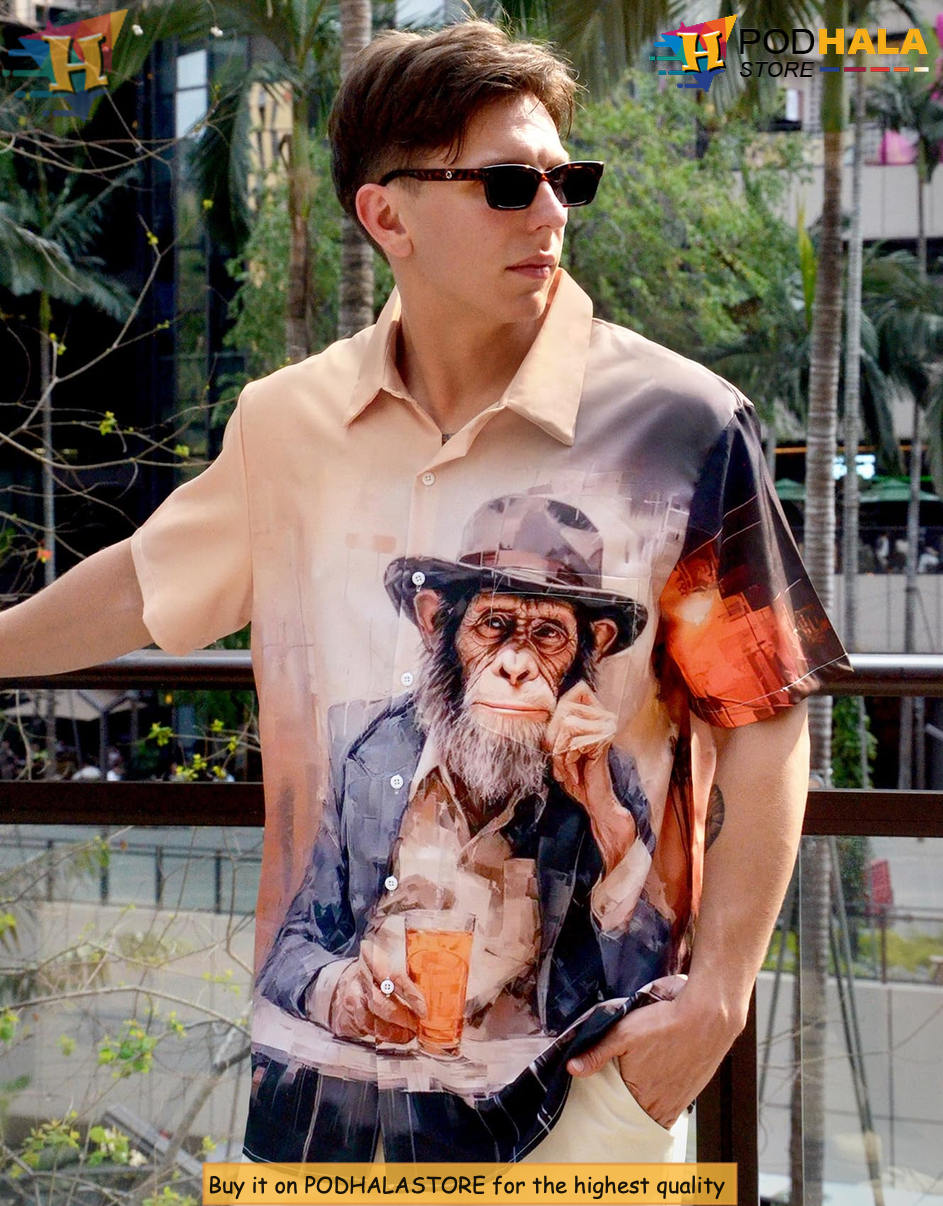 Vintage Ape Party Hawaiian Shirt 2026 Funny Printed Casual Summer Beach Gear