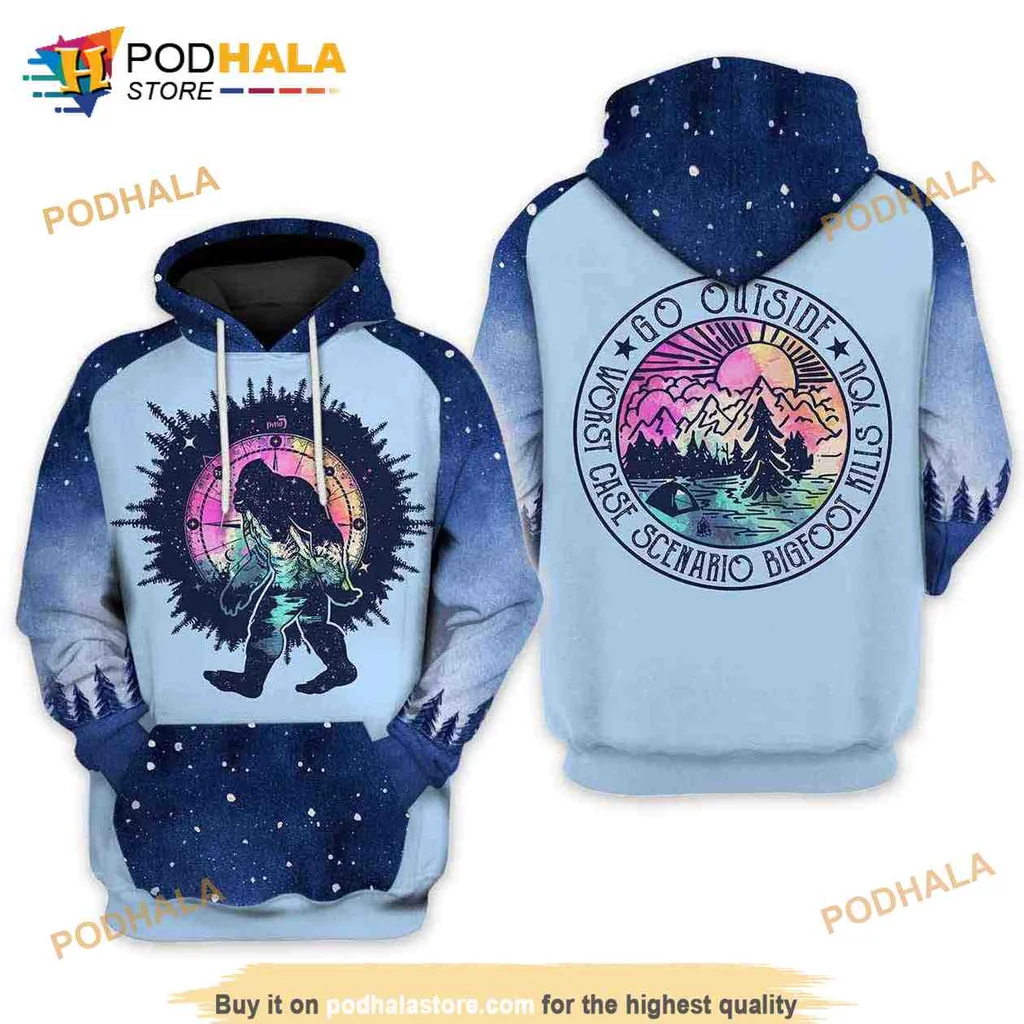 Vintage Bigfoot Camping 3d Hoodie, Go Outside Adventure Sweatshirt