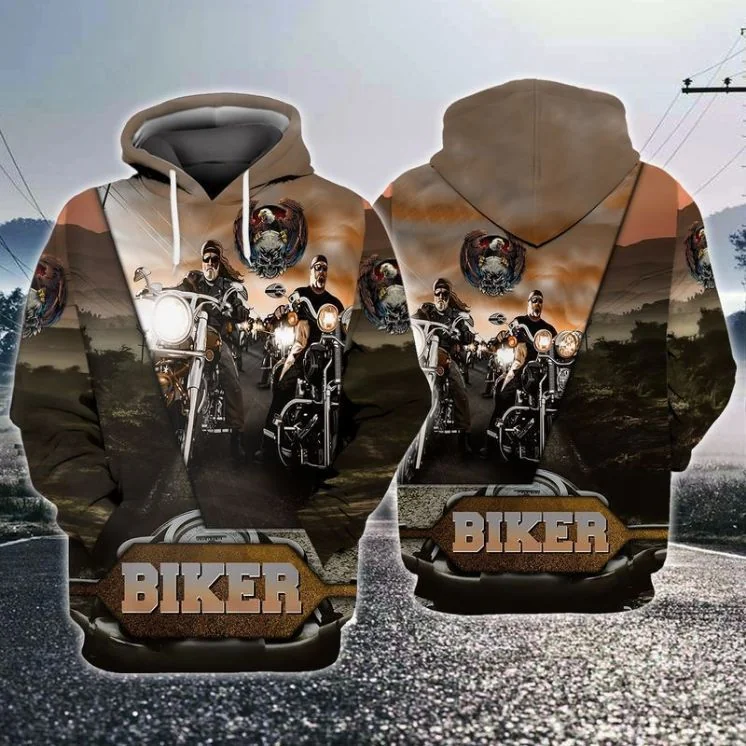 Vintage Biker Motorcycle 3d Hoodie Featuring Dynamic Riders Against Sunset