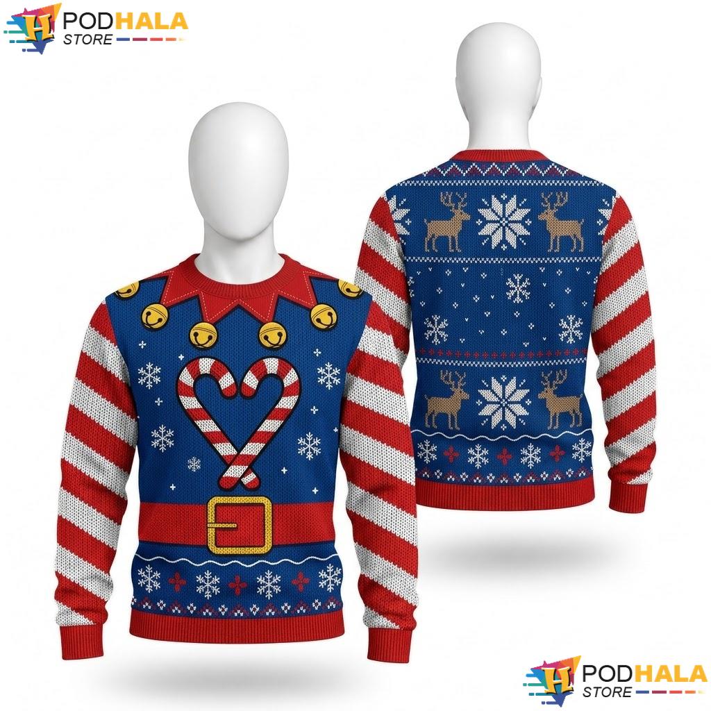 Vintage Candy Ugly Christmas Sweater Reindeer Snowflake Elf Costume