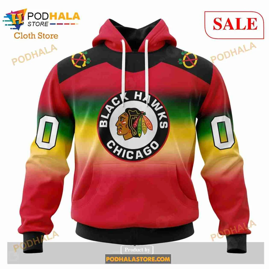 Vintage Chicago Blackhawks Gradient Hoodie With Native American Emblem