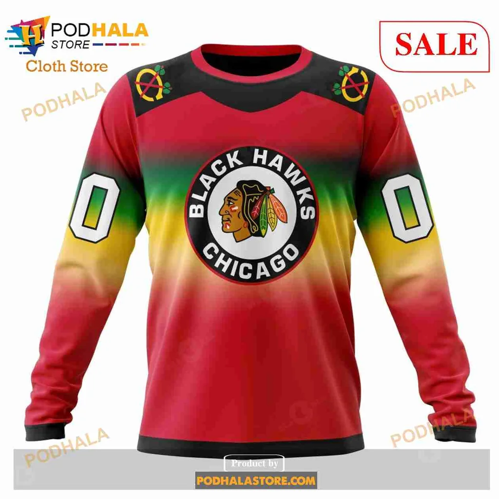 Vintage Chicago Blackhawks Gradient Hoodie With Native American Emblem - View 3 Vintage Chicago Blackhawks Gradient Hoodie With Native American Emblem - View 3