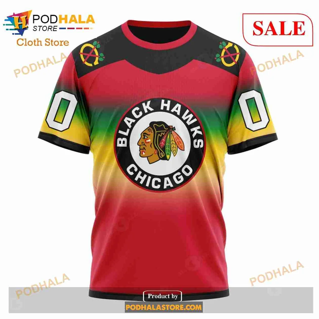 Vintage Chicago Blackhawks Gradient Hoodie With Native American Emblem - Product View 6 Vintage Chicago Blackhawks Gradient Hoodie With Native American Emblem - Product View 6