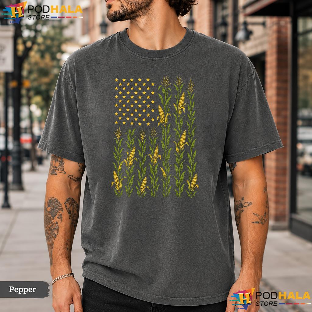 Vintage Corn Flag Comfort Colors T-Shirt Patriotic American Farmer Graphic Tee