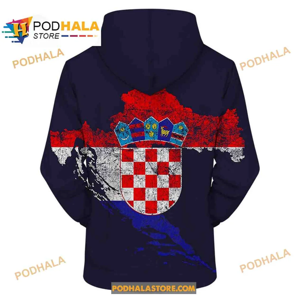 Vintage Croatian Flag 3d Hoodie With Distressed Graphic Design