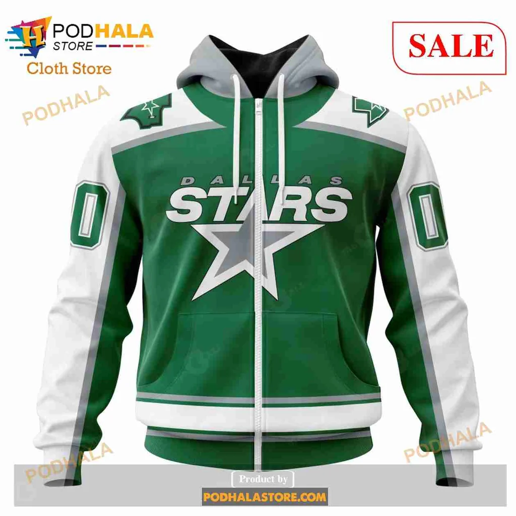 Vintage Dallas Stars All Over Print Hoodie With Bold White Lettering And Stripes Vintage Dallas Stars All Over Print Hoodie With Bold White Lettering And Stripes