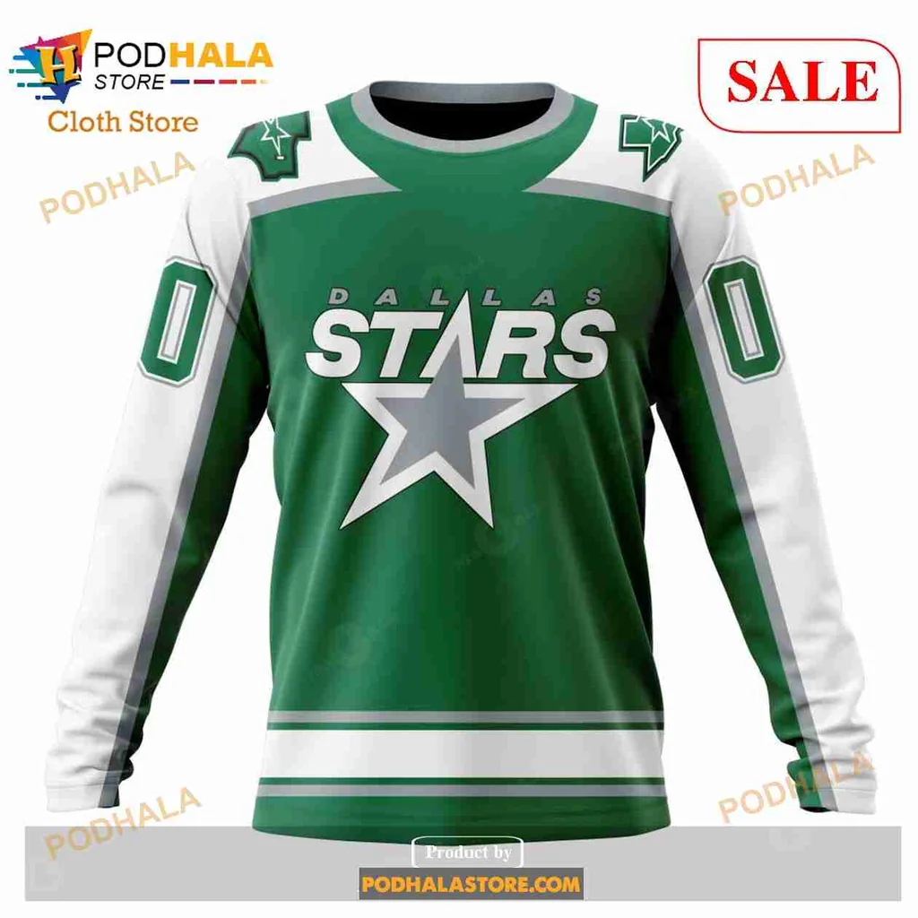 Vintage Dallas Stars 3D Print Hoodie With Bold White Lettering And Stripes Vintage Dallas Stars 3D Print Hoodie With Bold White Lettering And Stripes