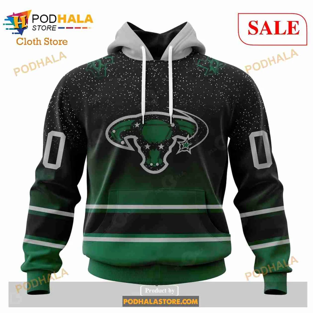 Vintage Dallas Stars Hoodie With Gradient Starry Design And Athletic Details