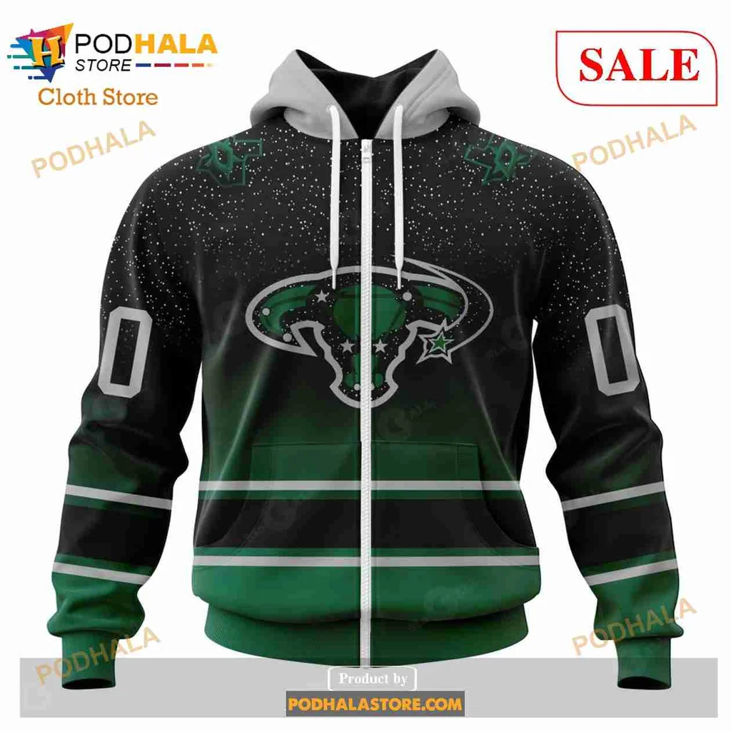 Vintage Dallas Stars Hoodie With Gradient Starry Design And Athletic Details - View 1 Vintage Dallas Stars Hoodie With Gradient Starry Design And Athletic Details - View 1