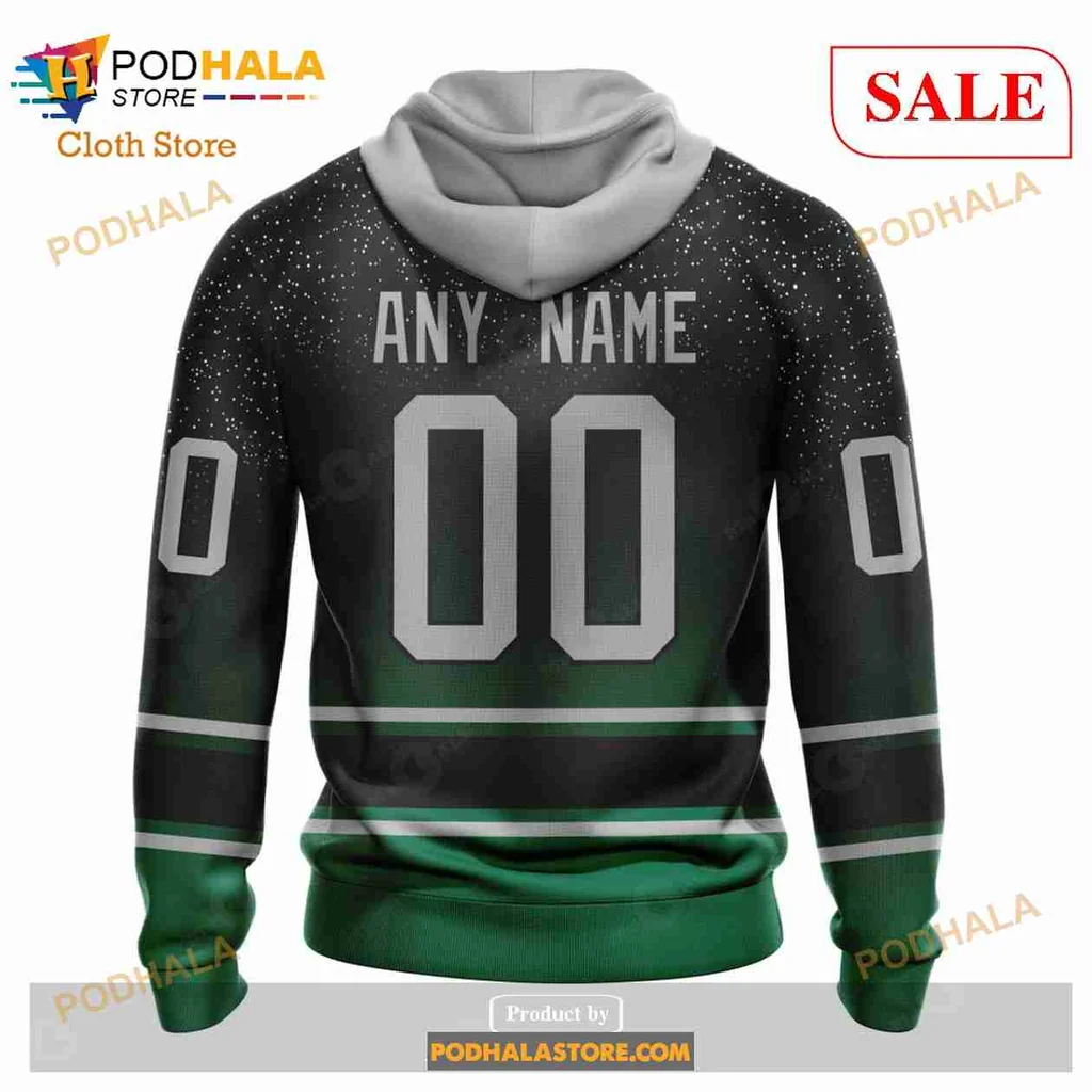 Vintage Dallas Stars Hoodie With Gradient Starry Design And Athletic Details - View 2 Vintage Dallas Stars Hoodie With Gradient Starry Design And Athletic Details - View 2