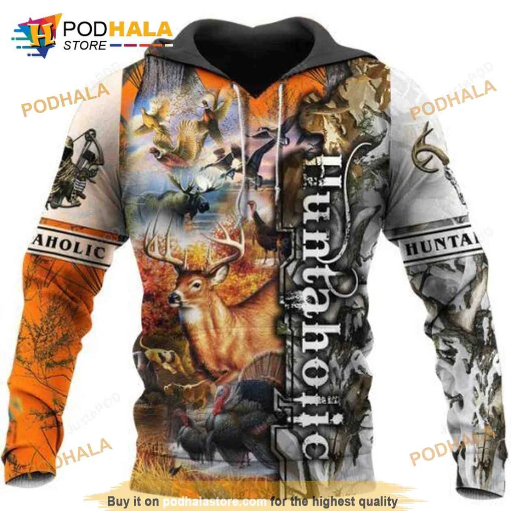 Vintage Deer Hunting 3d Hoodie Featuring Realistic Forest Scene Design