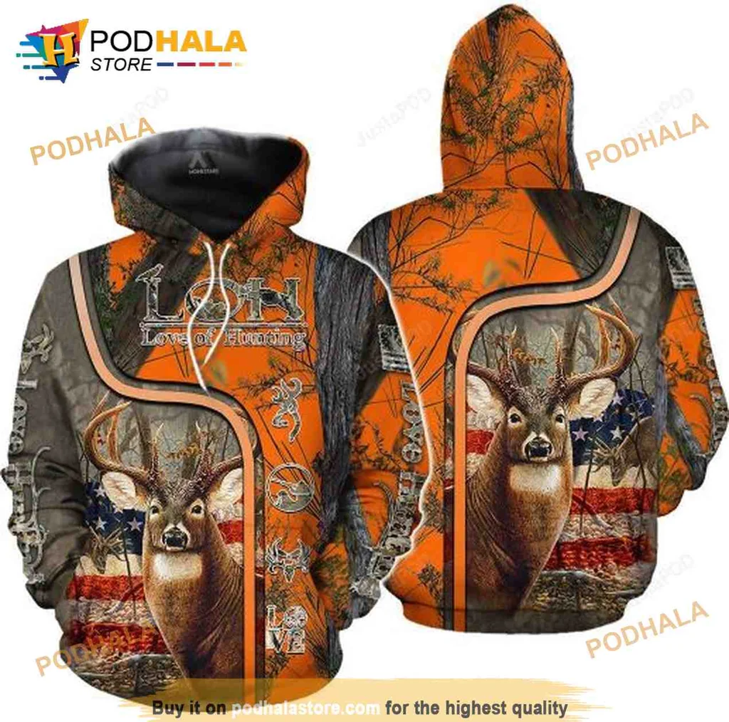 Vintage Deer Hunting American Flag Camo 3d Hoodie Featuring Bold Design