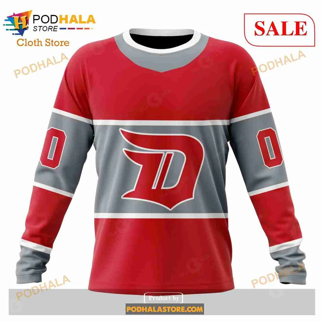 Vintage Detroit Red Wings 3D Print Hoodie With Bold D Emblem And Gray Stripe Vintage Detroit Red Wings 3D Print Hoodie With Bold D Emblem And Gray Stripe