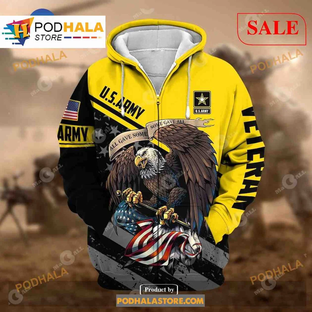 Vintage Eagle Army 3d Hoodie Featuring American Flag And Veteran Design