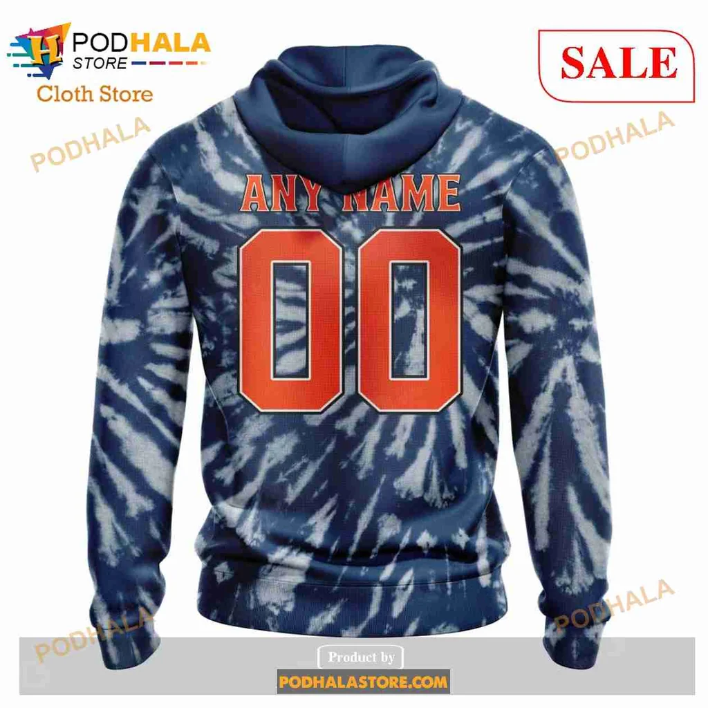 Vintage Edmonton Oilers Tie Dye Hoodie Featuring Retro Logo Design - View 2 Vintage Edmonton Oilers Tie Dye Hoodie Featuring Retro Logo Design - View 2