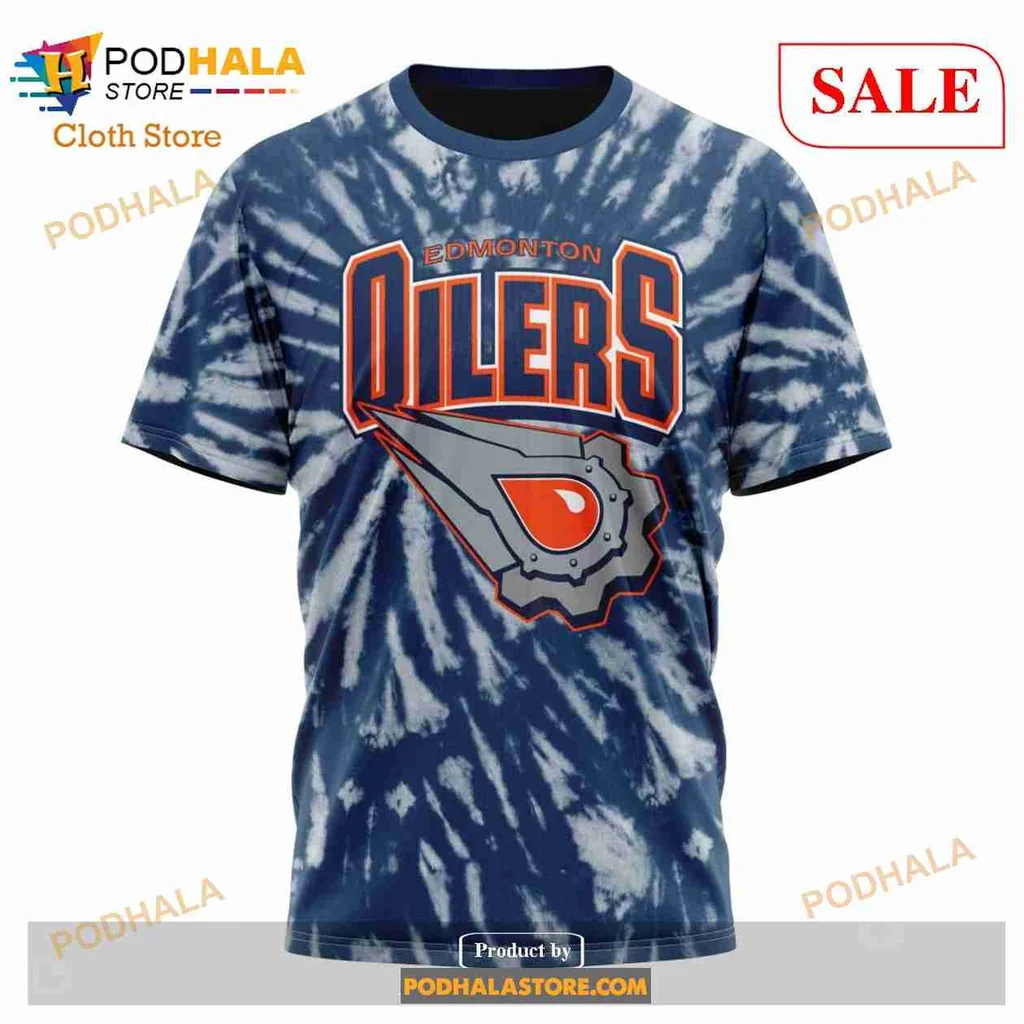 Vintage Edmonton Oilers Tie Dye Hoodie Featuring Retro Logo Design - Product View 6 Vintage Edmonton Oilers Tie Dye Hoodie Featuring Retro Logo Design - Product View 6