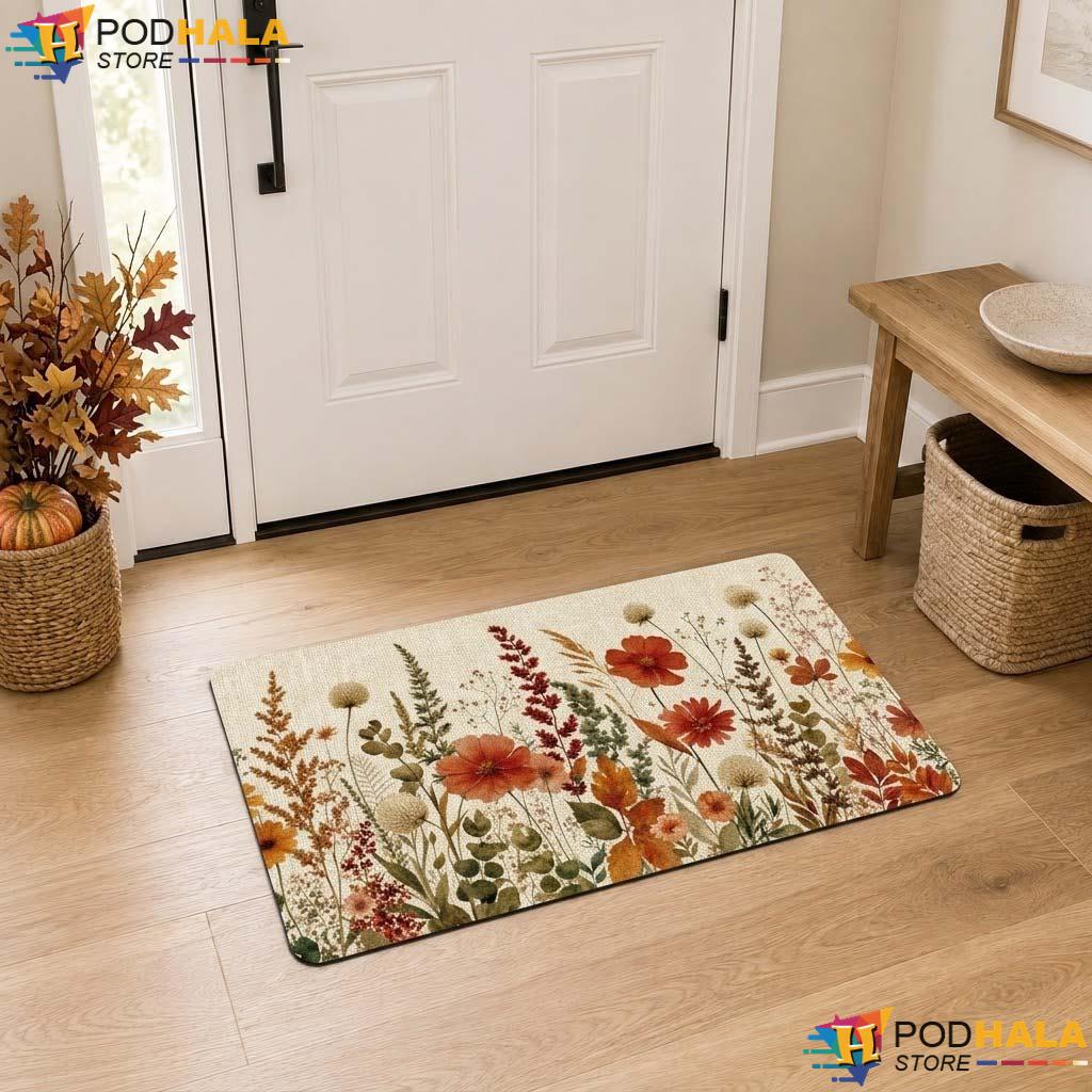 Vintage Fall Wildflower Doormat Cozy Autumn Floral Home Decor Entryway Rug