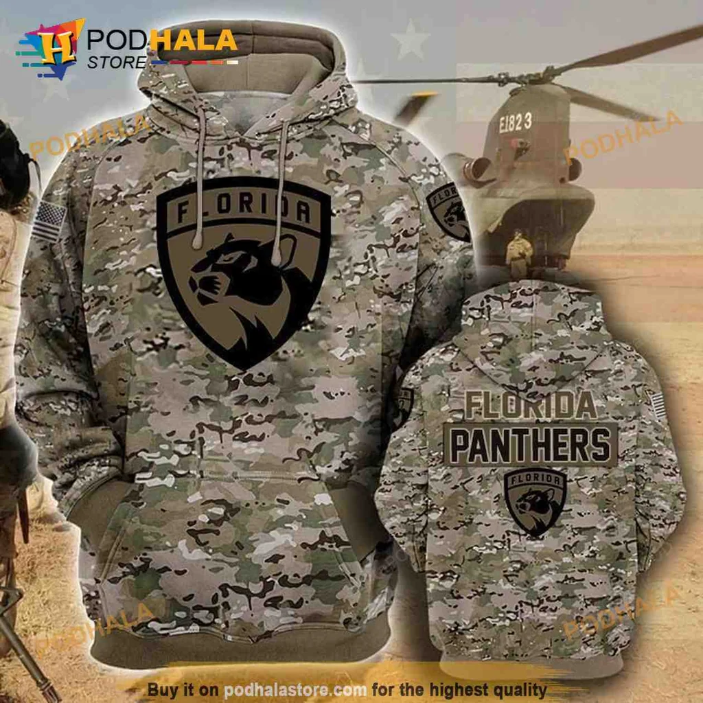 Vintage Florida Panthers Camouflage 3d Hoodie Featuring Bold Panther Emblem