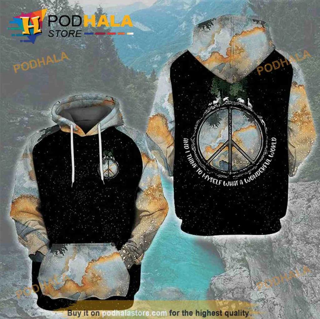 Vintage Hippie Nature 3d Hoodie Featuring Peace Symbol And Scenic Landscape