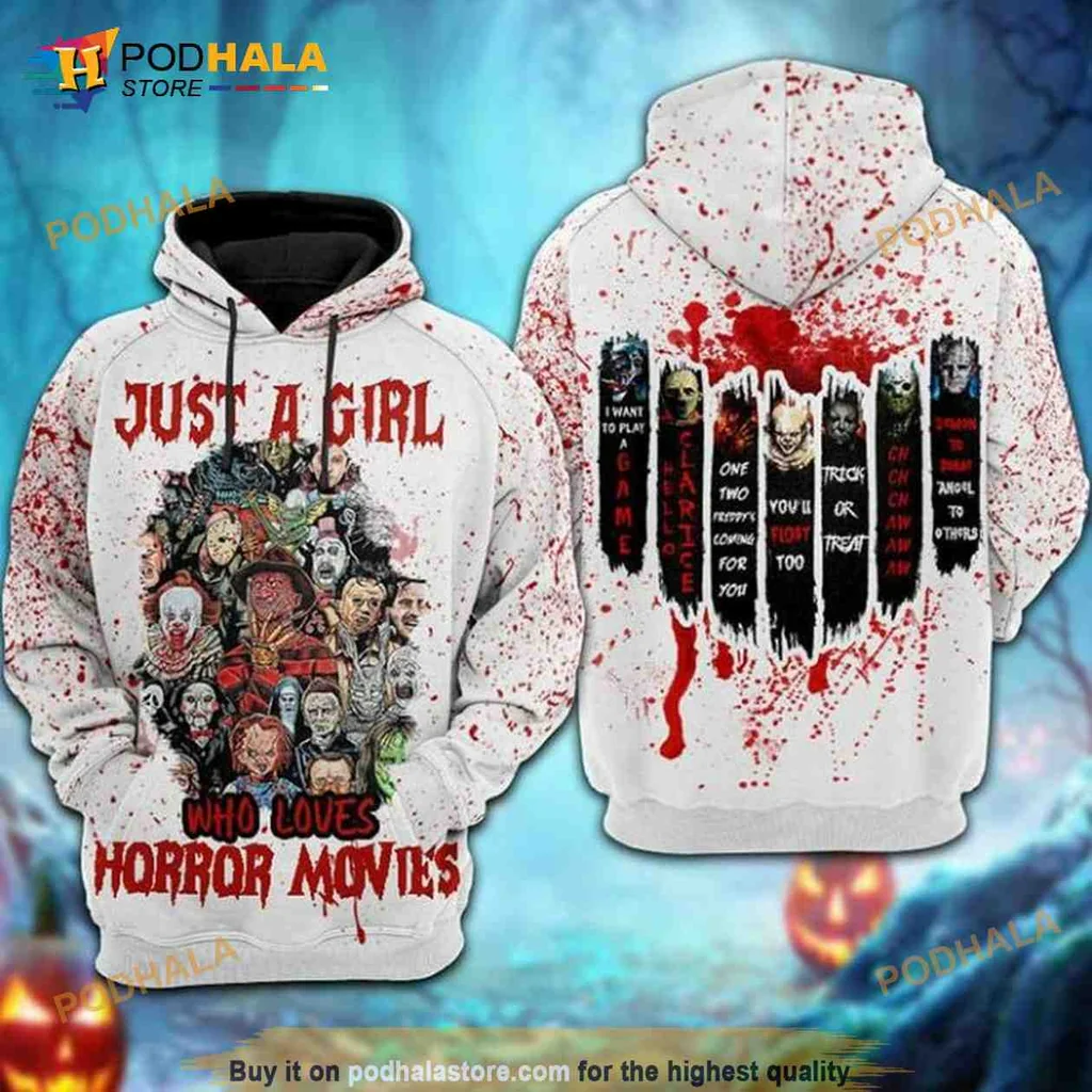 Vintage Horror Movie Lover 3d Hoodie Featuring Just A Girl Who Loves Horror Movies