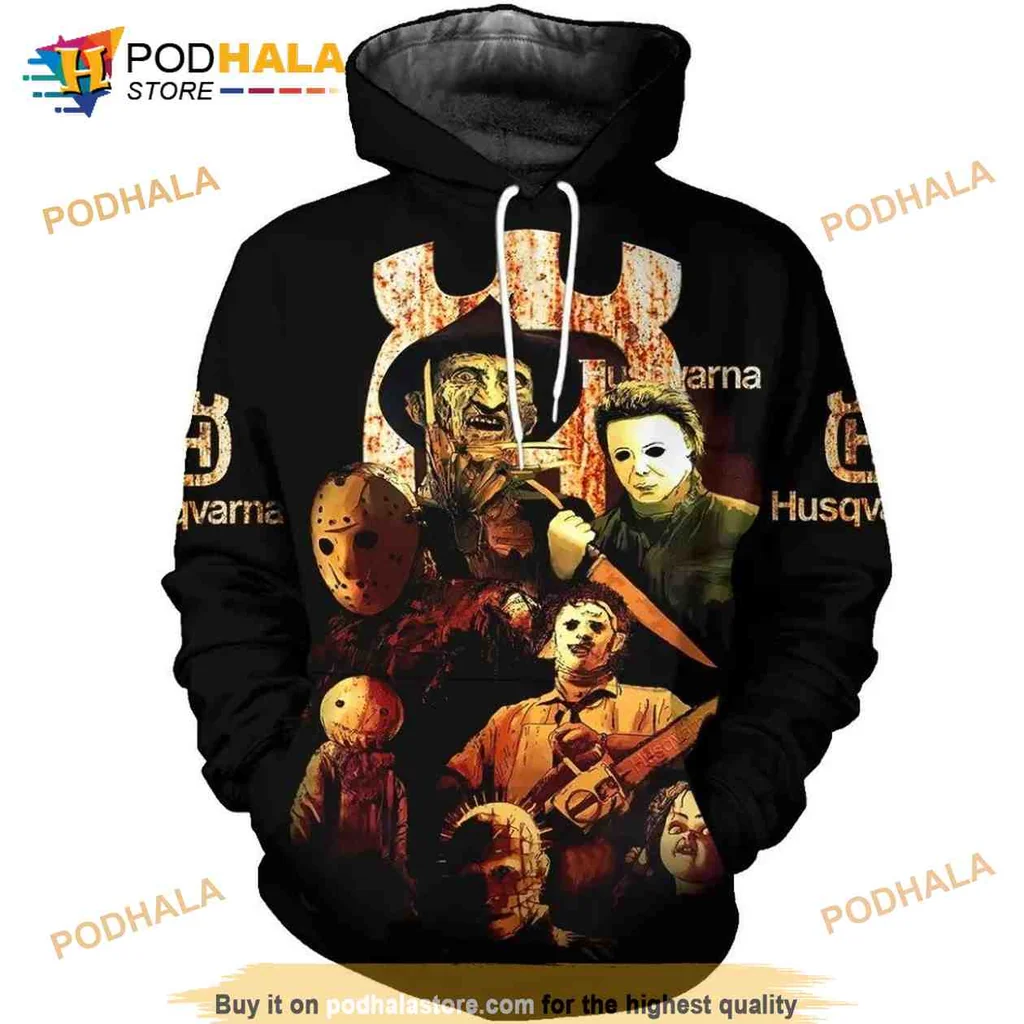 Vintage Horror Movie Slasher 3d Hoodie Featuring Iconic Characters And Chainsaw