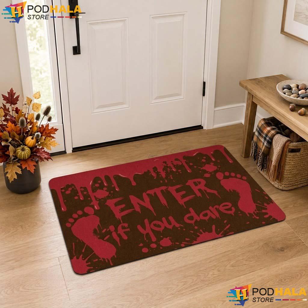 Vintage Horror Theme Doormat Enter If You Dare Halloween Entrance Rug Decor