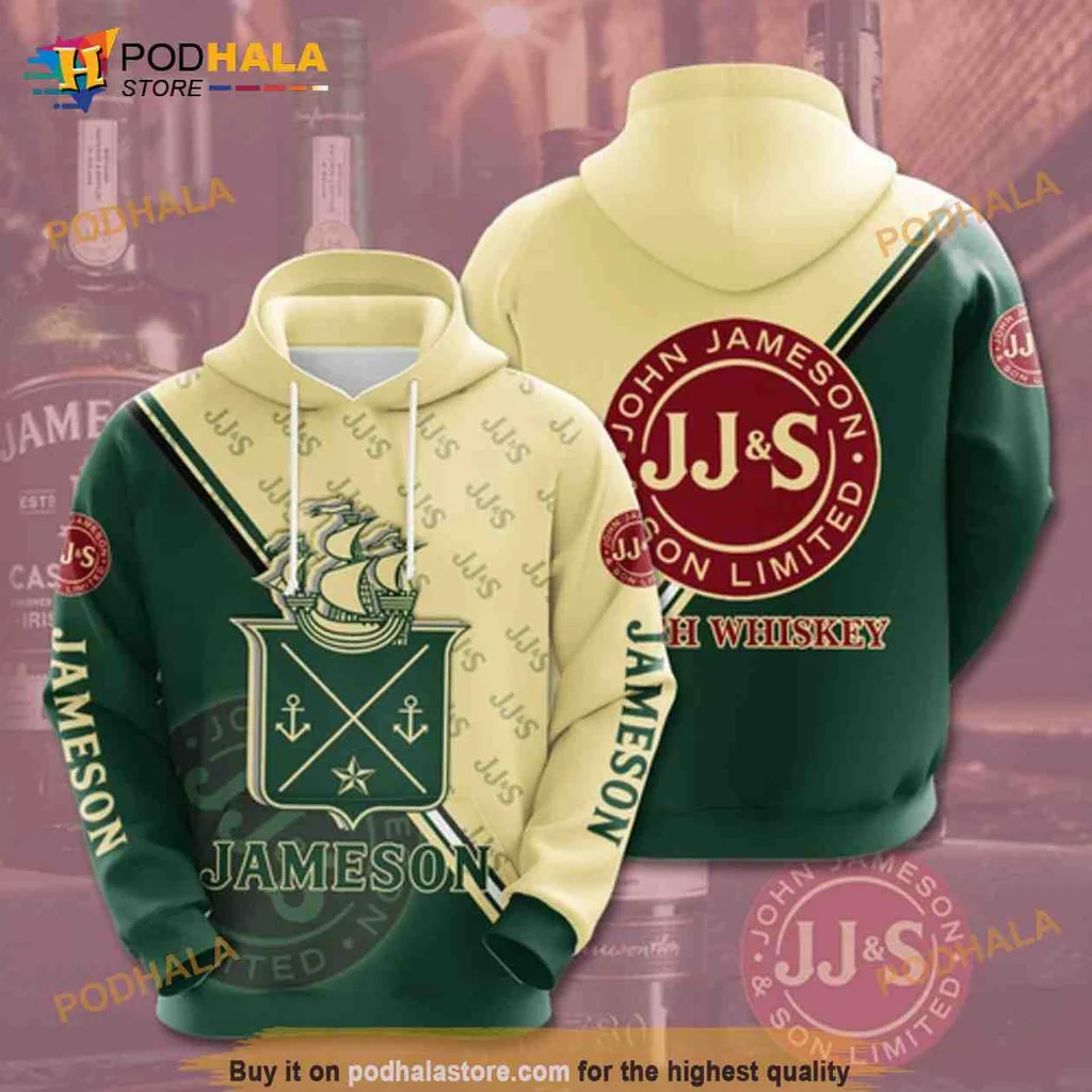 Vintage Jameson Irish Whiskey 3d Hoodie With Nautical Crest Design
