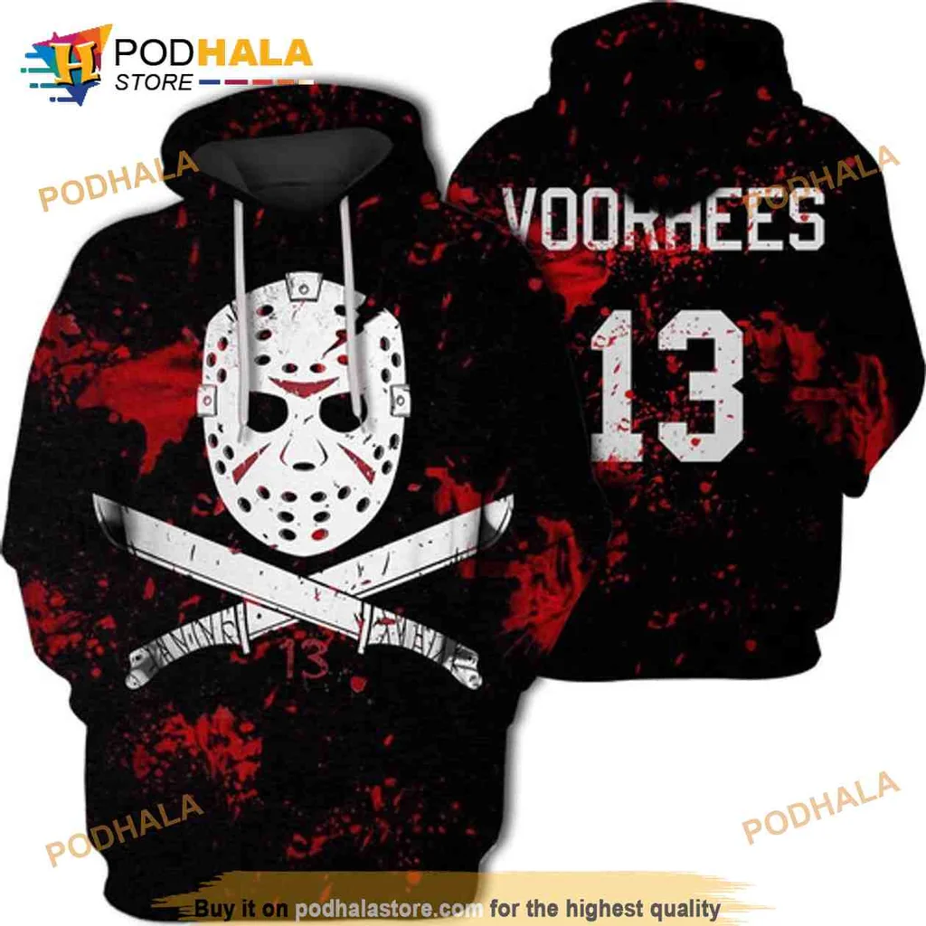 Vintage Jason Voorhees Hockey Mask 3d Hoodie With Crossed Swords Design