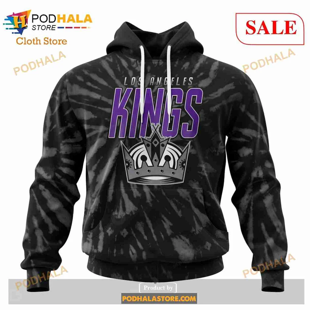 Vintage Los Angeles Kings 3d Hoodie With Crown Graphic In Tie Dye Style